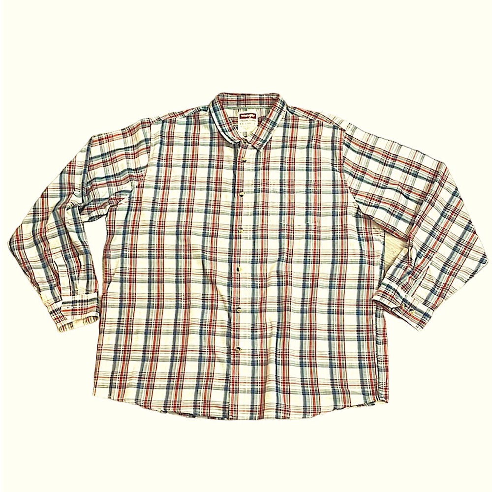 Wrangler Plaid Button Down Red, White, Blue Size XXL